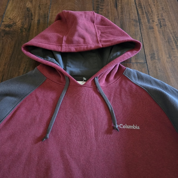 Columbia Men's Hart Mountain II Drawstring Gray/Burgundy Sweatshirt Hoodie Sz XL - Picture 5 of 7